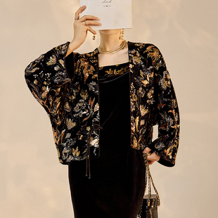 AYOMIS原创款新中式重工亮片刺绣上衣秋装国风高级感宽松开衫外套