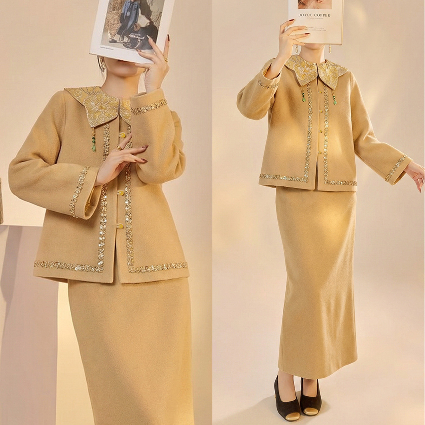 AYOMIS【玉坠瑶台】重工刺绣云肩外套+直筒半身裙新中式毛呢套装,女装/女士精品,汉服套装,淘宝优惠券,粉丝福利购,淘宝优惠卷