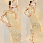 AYOMIS【流萤】新中式高级轻奢吊带裙夏季钉珠网纱刺绣流苏连衣裙