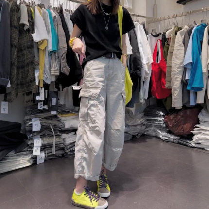 薄款高腰显瘦多口袋弯刀休闲工装裤女2026夏季新款时尚通勤阔腿裤