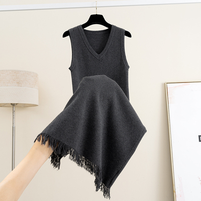 A字纯色流苏针织连衣裙女