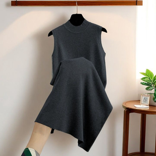 羊毛半高领针织连衣裙女秋冬新款中长款无袖背心毛衣裙内搭打底裙