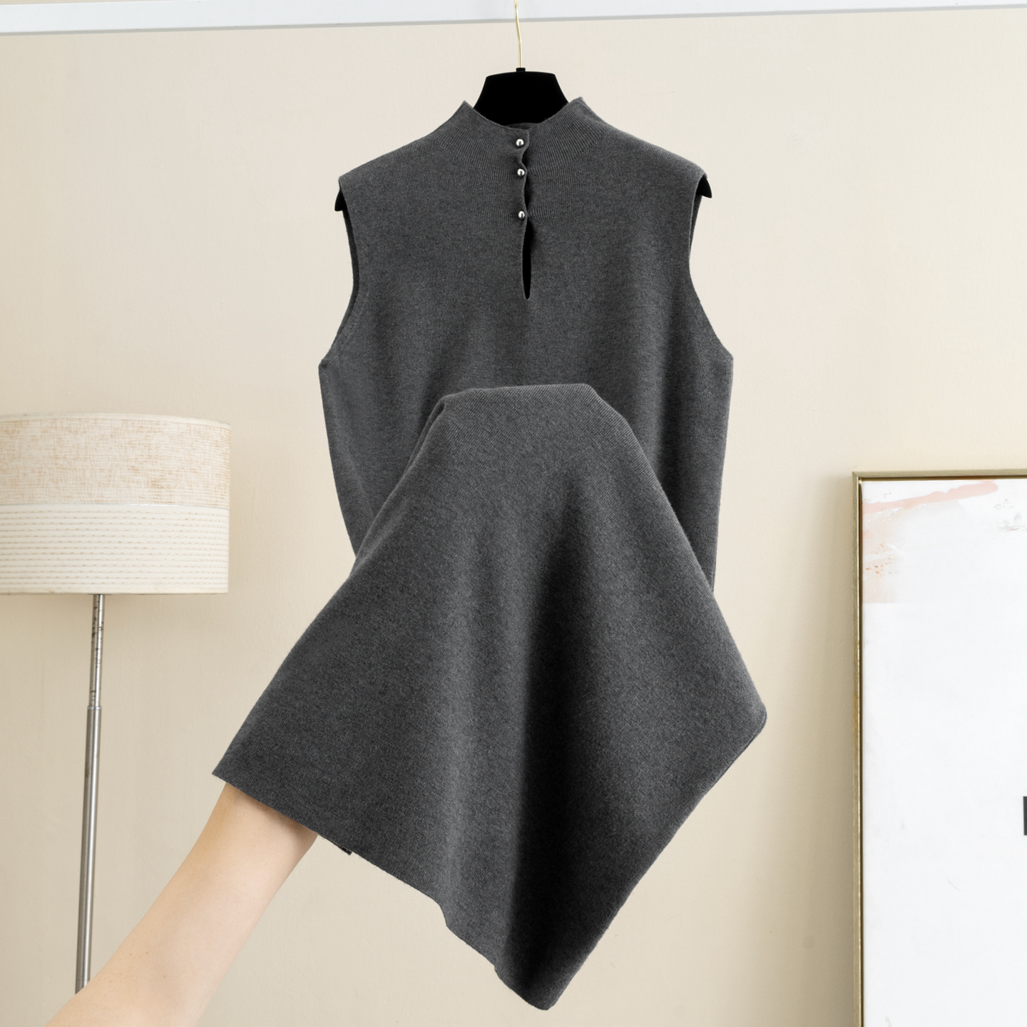 秋冬羊毛半高领针织背心连衣裙女