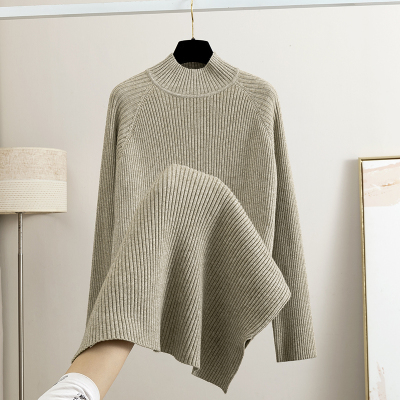 羊毛纯色半高领针织连衣裙女