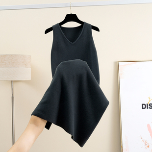 无袖 内搭背心过膝毛衣打底裙 V领针织连衣裙女2026秋冬新款 中长款
