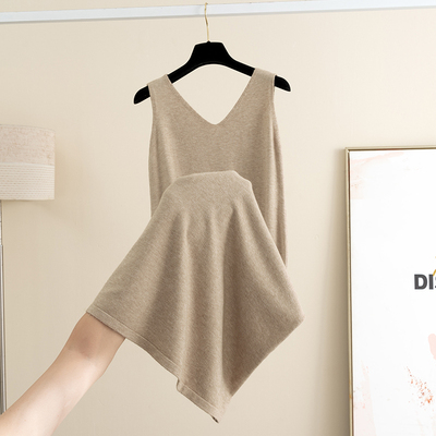 针织吊带背心连衣裙女纯色a字裙