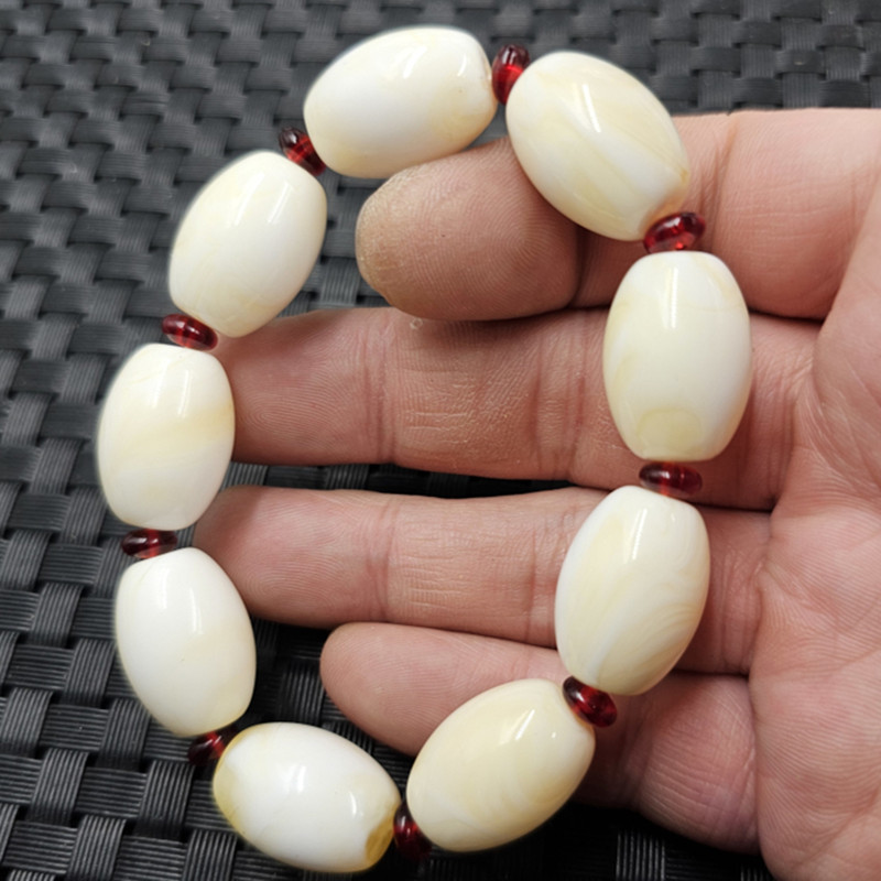 荧光浮盐水人造蜜蜡米珠路路通手链白花蜜蜡椭圆勒子手链男女同款