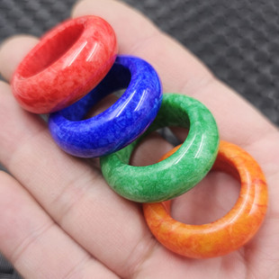 仿翡翠玉干青玉石戒指仿鸡血玉仿青金石戒指男女通孔戒指大号指环