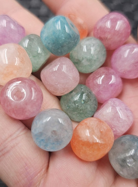 碧玺色老型珠玉石散珠粉黄蓝色石英岩玉多宝珠路路通饰品配件珠子