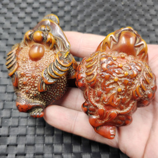 人造蜜蜡金蝉手把件橘红色仿古老蜜蜡立体金蝉手玩件饰品把件