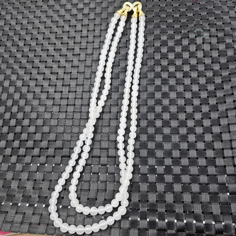 新疆和田白玉石英岩玉圆珠玉项链