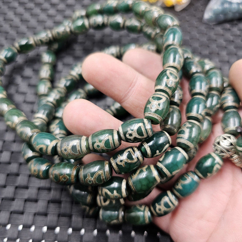 绿人物天珠108颗玉石手链玛瑙米珠勒子椭圆路路通手链手串佛珠