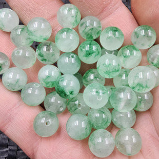 优化独龙玉圆珠玉石散珠翠绿飘花石英岩玉白底青珠diy饰品配件珠