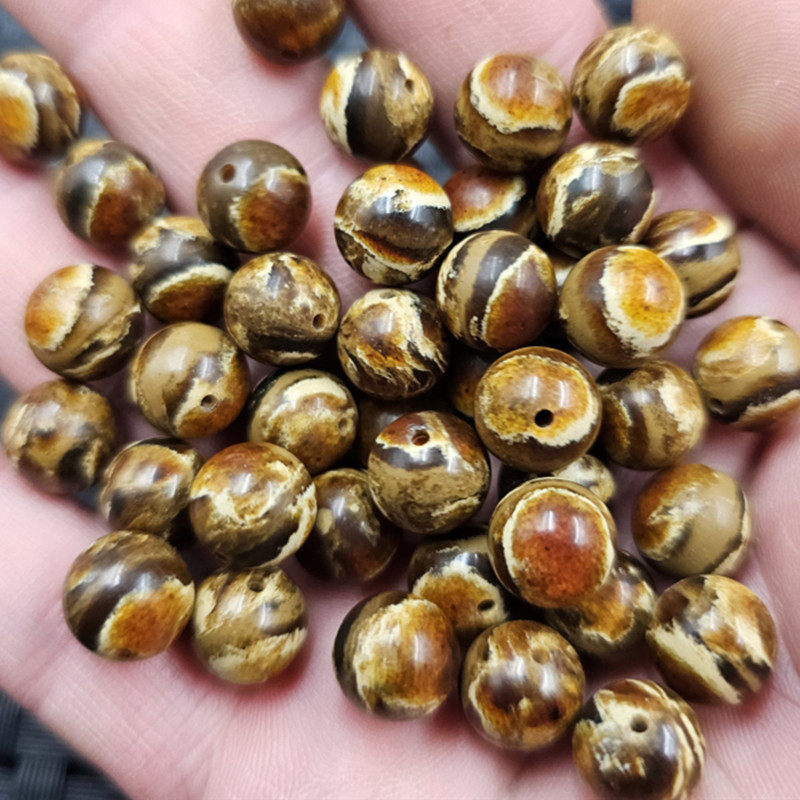仿根珀圆珠散珠黄虎色花纹仿琥珀珠diy手链项链饰品配件手工珠子