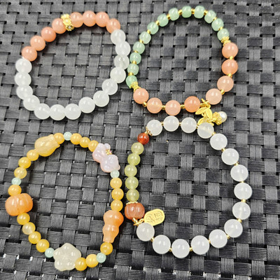 新疆和田白玉石英岩玉圆珠玉手链