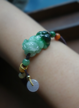 天然翡翠貔貅手链手工编绳旺事业