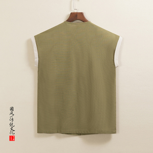 QT715-C812-P55风复古风盘扣唐装背心男士休闲汉服无袖马甲-1