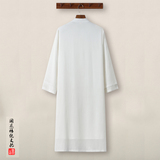 QT715-A2-P135春秋风中长款风衣盘扣唐装中式复古衬衣-白，男装风衣，钱塘715