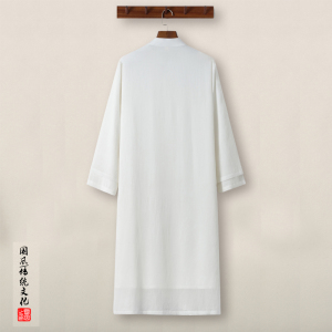 QT715-A2-P135春秋风中长款风衣盘扣唐装中式复古衬衣-白