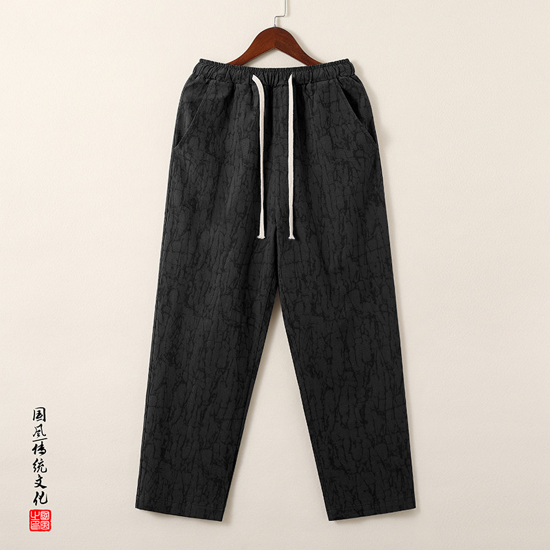 QT715-K899-P55风春秋棉麻提花休闲裤男直筒宽松大码裤子-灰,男装休闲裤,钱塘715