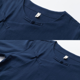 QT715-C7221-P60夏季风棉麻短袖衬衫唐装汉服古装小衫-红，男装衬衫，钱塘715