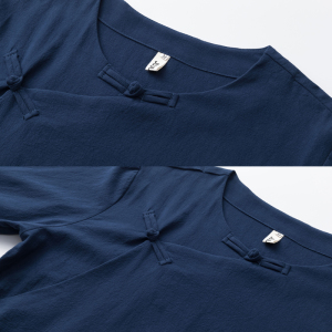 QT715-C7221-P60夏季风棉麻短袖衬衫唐装汉服古装小衫-蓝图片