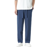 QT715-895-P55风2025棉麻休闲裤男直筒宽松大码裤子-白，男装休闲裤，钱塘715