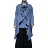 QT715-818-P115风2025亚麻汉服居士风衣男古装禅修假两件衬衫，男装风衣，钱塘715