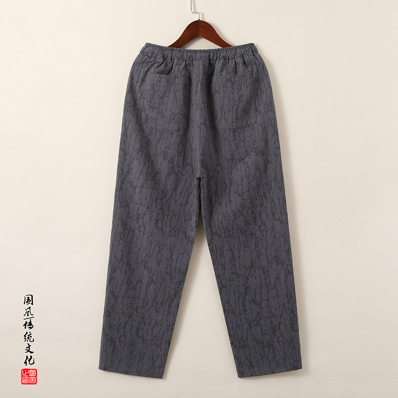 QT715-K899-P55风春秋棉麻提花休闲裤男直筒宽松大码裤子-灰,男装休闲裤,钱塘715