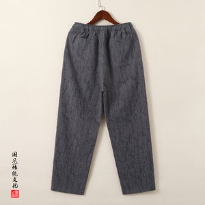 QT715-K899-P55风春秋棉麻提花休闲裤男直筒宽松大码裤子-灰图片