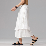 QT715-7103-P105夏季风男唐装阔腿裤休闲古装九分裤汉服-白，男装休闲裤，钱塘715