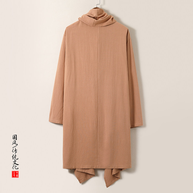 QT715-C818-P115风亚麻古装禅修假两件衬衫汉服居士风衣男-咖,男装风衣,钱塘715