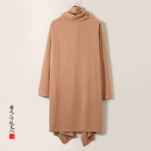 QT715-C818-P115风亚麻古装禅修假两件衬衫汉服居士风衣男-咖图片