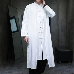 QT715-827-P130风春秋款棉麻中长款汉服假两件复古风衣唐装红图片