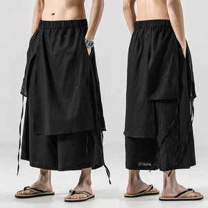 QT715-7103-P105夏季风男唐装阔腿裤休闲古装九分裤汉服-白图片