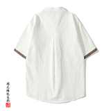 QT715-TZ7056-P80风棉麻套装男夏季复古短袖唐装两件套-黑，男装休闲套装，钱塘715