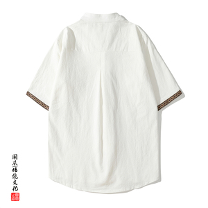 QT715-TZ7056-P80风棉麻套装男夏季复古短袖唐装两件套-黑图片