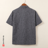 QT715-T816-P65风棉麻提花短袖T恤男复古衬衫领小衫-灰，男装T恤，钱塘715