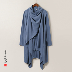 QT715-C818-P115风亚麻古装禅修假两件衬衫汉服居士风衣男-蓝图片