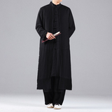 QT715-A2-P135风开衫禅修茶服仙气飘飘汉服盘扣长款唐装-白，男装风衣，钱塘715