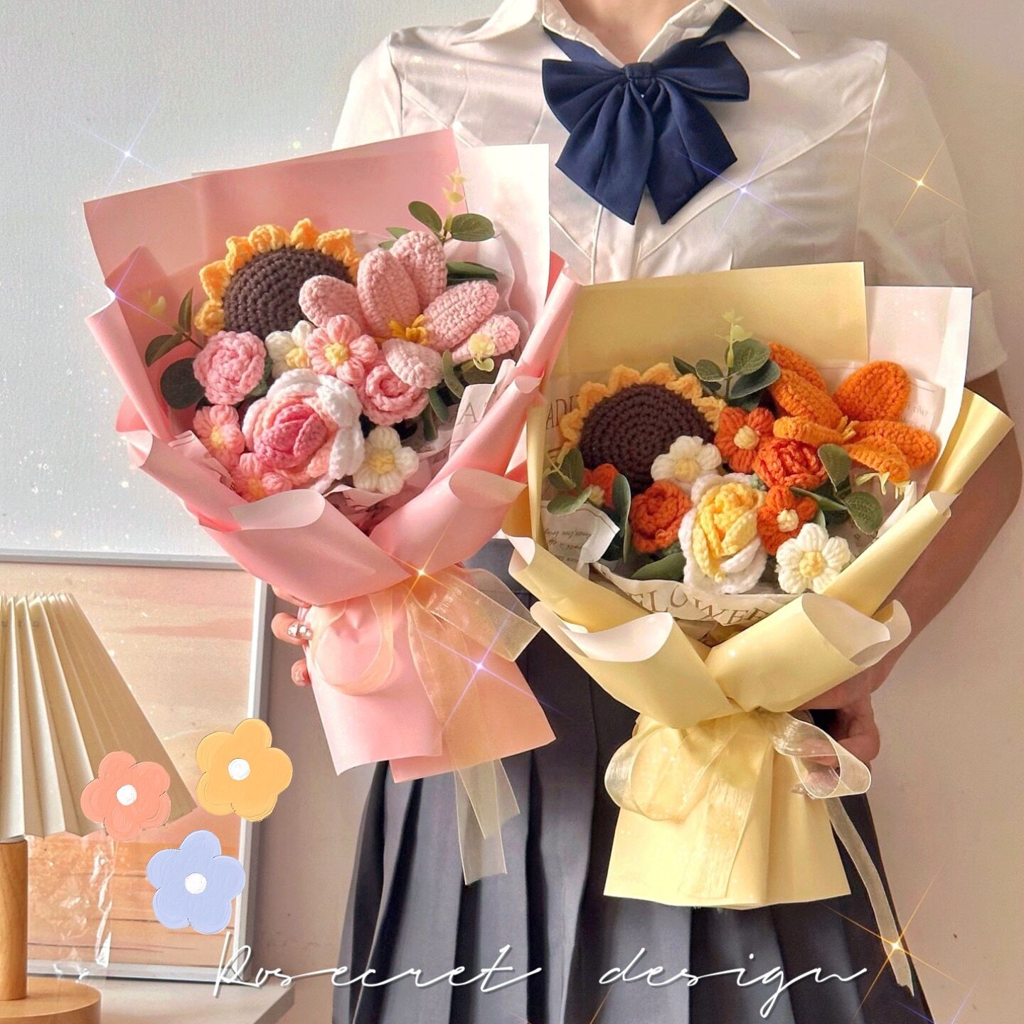 毛线玫瑰花束成品创意礼物