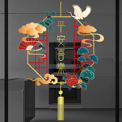古典玻璃门贴纸马新年窗花