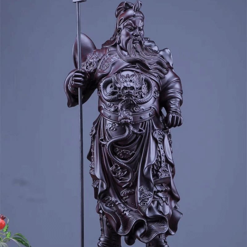 正宗府黑檀木雕立刀关公关羽佛像家居办公室摆件实木红木武财神