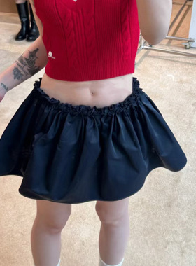 花一【上海高版本】手缝花朵腰饰短裙不规则皱褶半身裙女shushuto