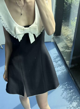 花一【上海高版本】25ss半圆领蝴蝶结收腰A字裙无袖连衣裙shushut