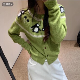花一【上海高版本】25ss企鹅崽崽羊毛提花长袖毛绒针织开衫marche
