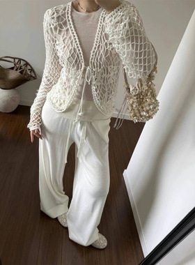 花一【上海高版本】25ss度假风温柔立体手工钩针花网长袖开衫sawy