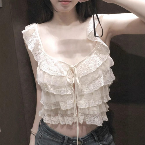 花一纯欲蕾丝V领吊带背心