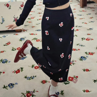 饰直筒长款 花一 气质优雅立体花朵装 本 半身裙女shusut 上海高版