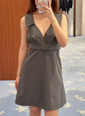 花一【上海高版本】25ss腰带装饰翻领A字高腰背心连衣裙女shushut